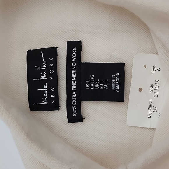 NWT Nicole Miller New York Extra Fine Merino Wool Mock Neck Belted Sweater Sz L - Picture 6 of 6